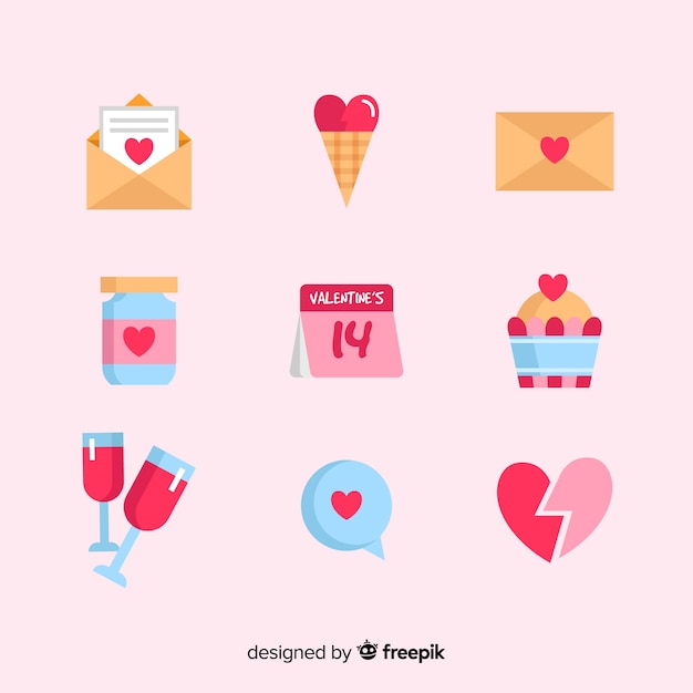 Collection of flat valentines day elements