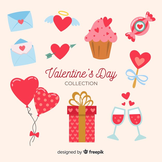 Collection of flat valentines day elements