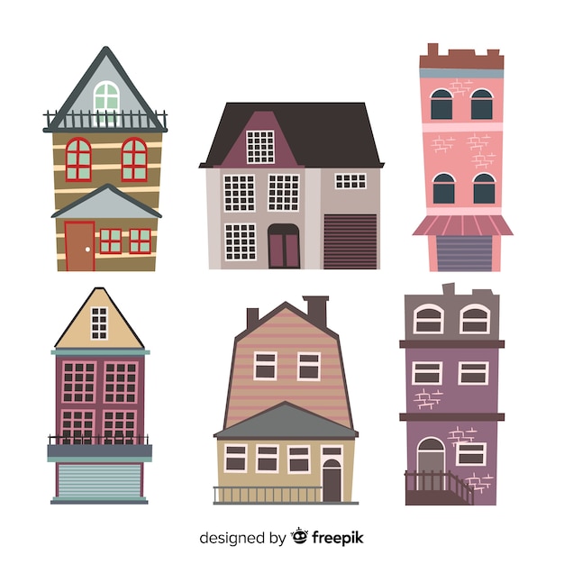 Free vector collection of flat vintage houses