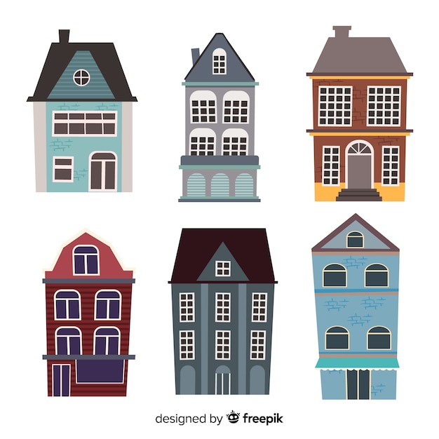 Free Vector collection of flat vintage houses