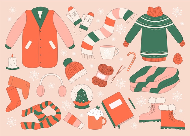 Free Vector collection of flat winter clothes and essentials