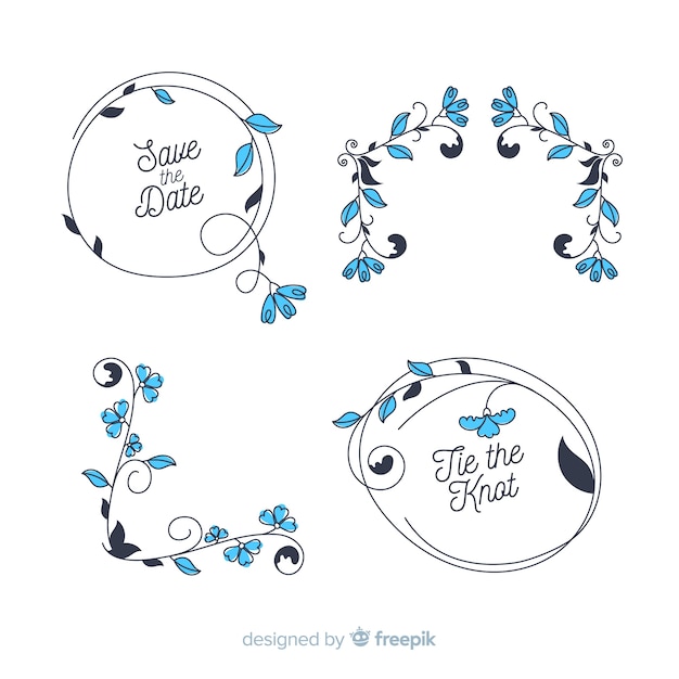 Collection of floral hand drawn wedding ornament