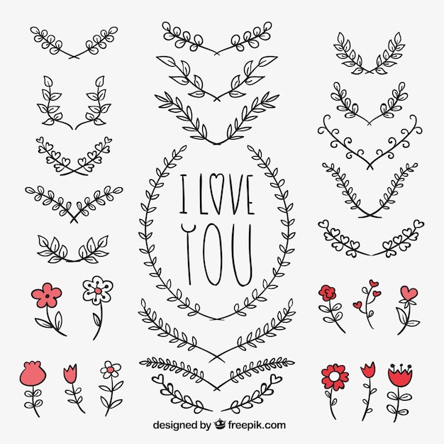 Free Vector collection of floral ornaments for valentine