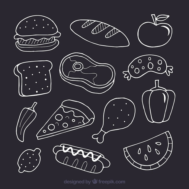 Free Vector collection of food in chalk style