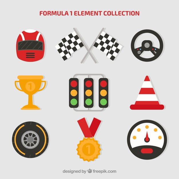 Collection of formula 1 elements in flat style