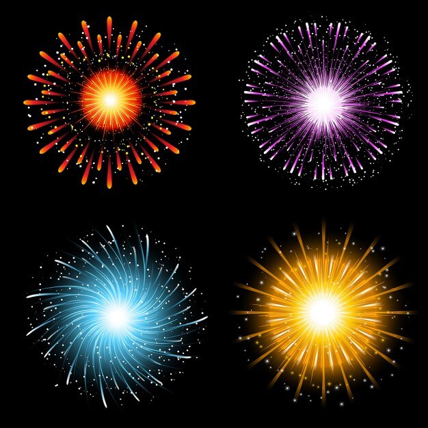 Collection of four brightly coloured fireworks