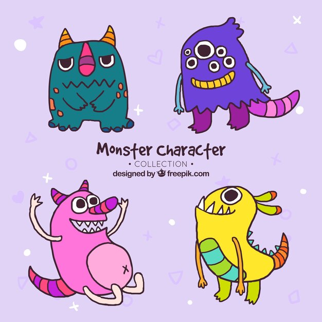 Collection of four creative monster characters