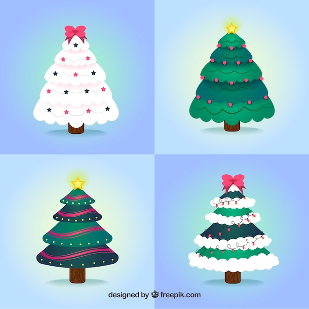 Collection of four different christmas trees