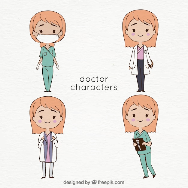 Collection of four female doctor characters