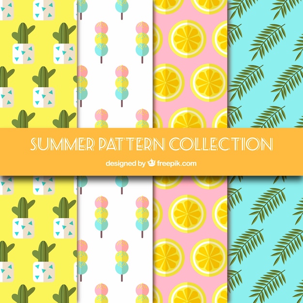 Free vector collection of four flat patterns for summer