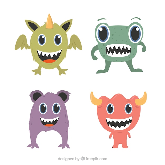 Collection of four funny monsters