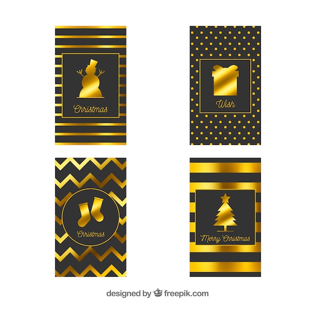 Free Vector collection of four greeting cards in black and golden