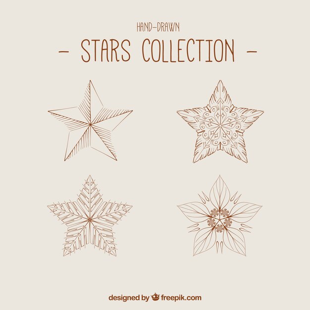 Collection of four hand-drawn stars with different designs