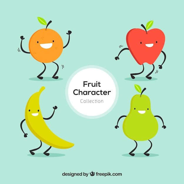 Free Vector collection of four happy fruit characters