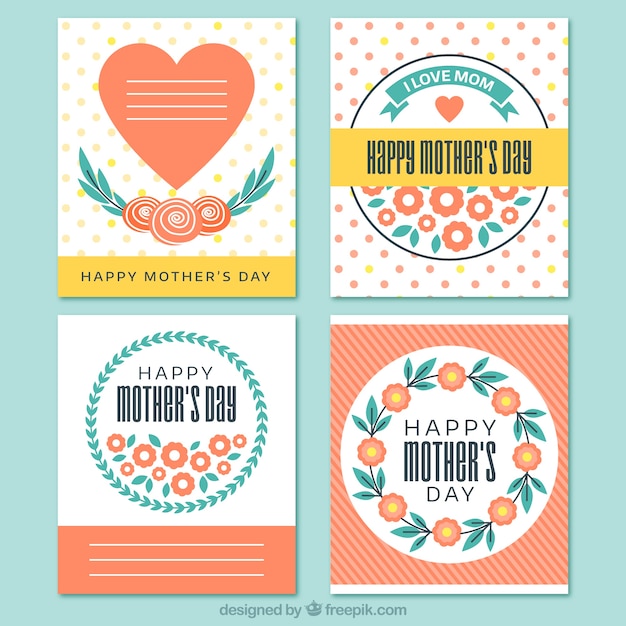 Collection of four mother's day greeting cards in flat design