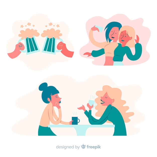 Free Vector collection of friends spending time together