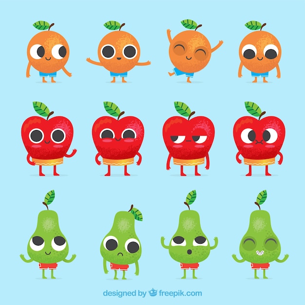 Free Vector collection of fruit characters with facial expressions