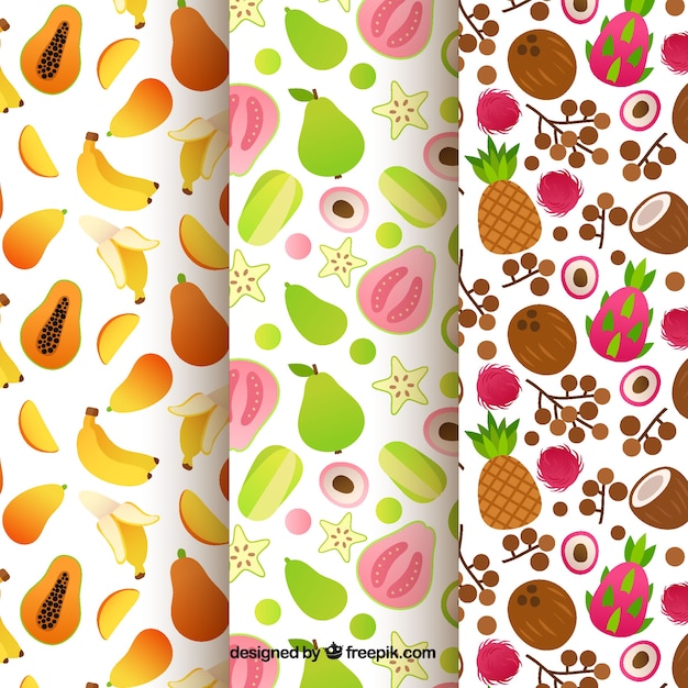 Collection of fruit patterns in flat design