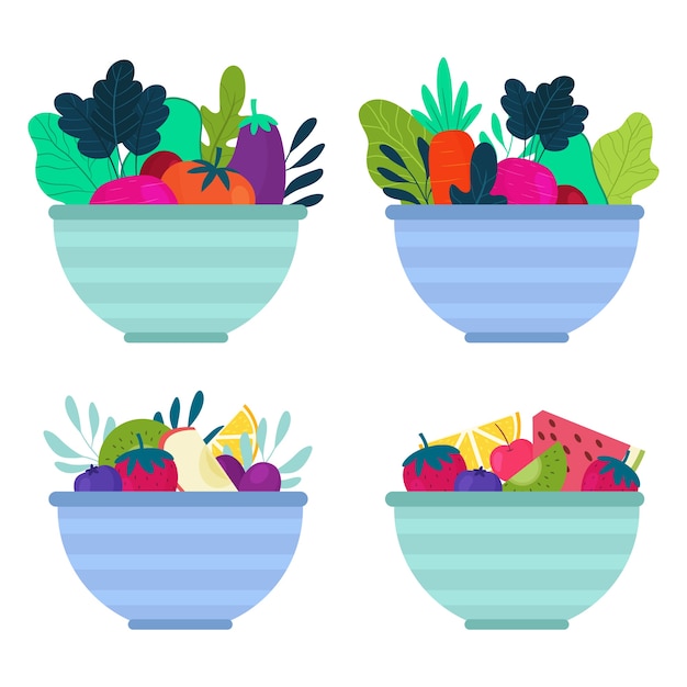 Free Vector collection of fruit and salad bowls