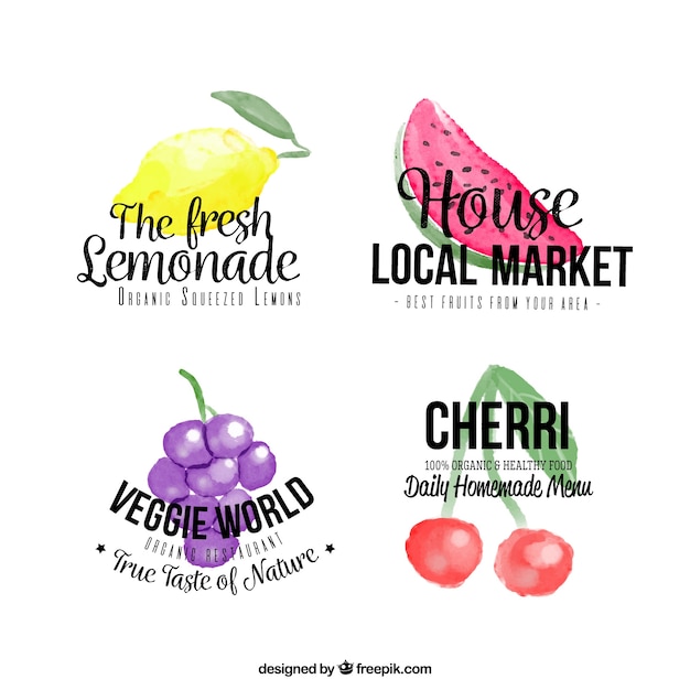 Free Vector collection of fruit watercolor stickers