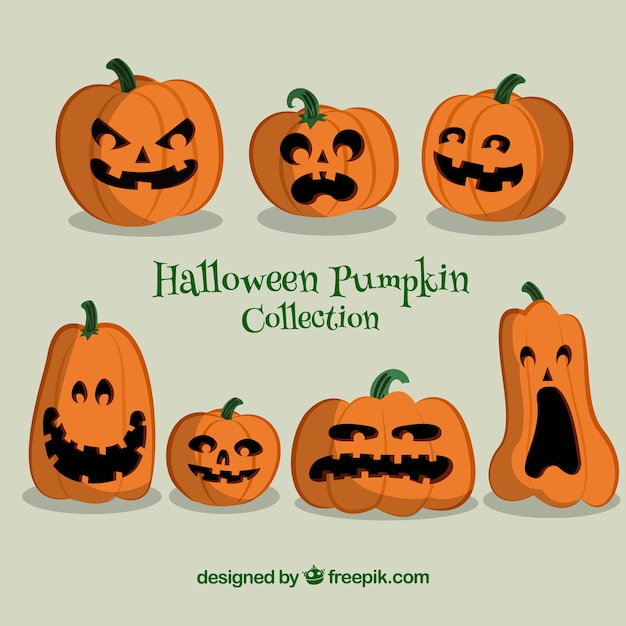 Collection of funny hand drawn halloween pumpkin