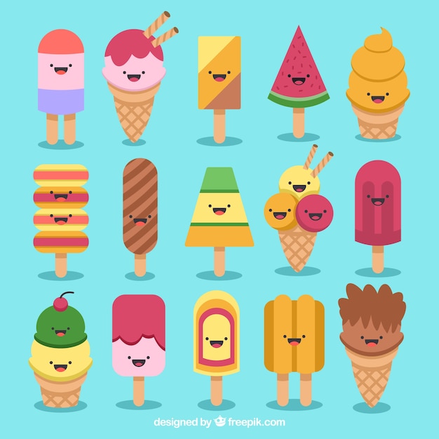 Free Vector collection of funny ice cream characters