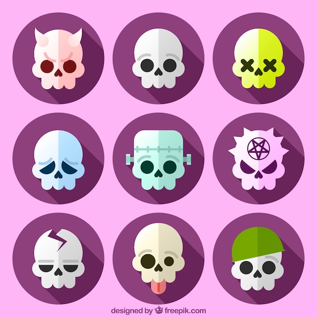 Free Vector collection of funny skulls in flat design