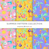 Free vector collection of funny summer patterns with animals