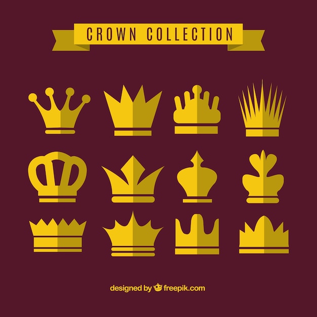 Free vector collection of gold crowns in flat design