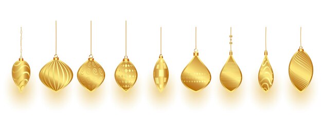 Free vector collection of golden christmas bauble ornaments in different design vector illustration