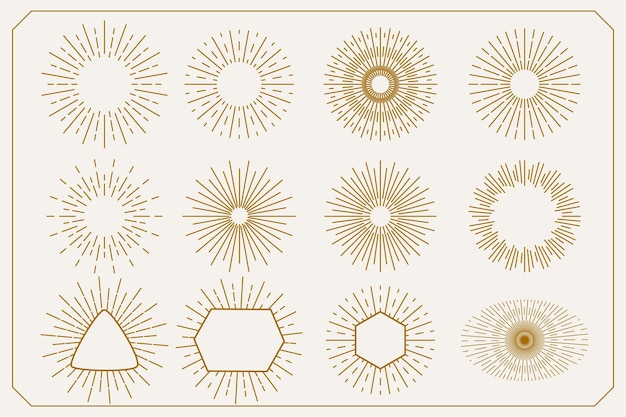 Free Vector collection of golden linear sunburst symbol design