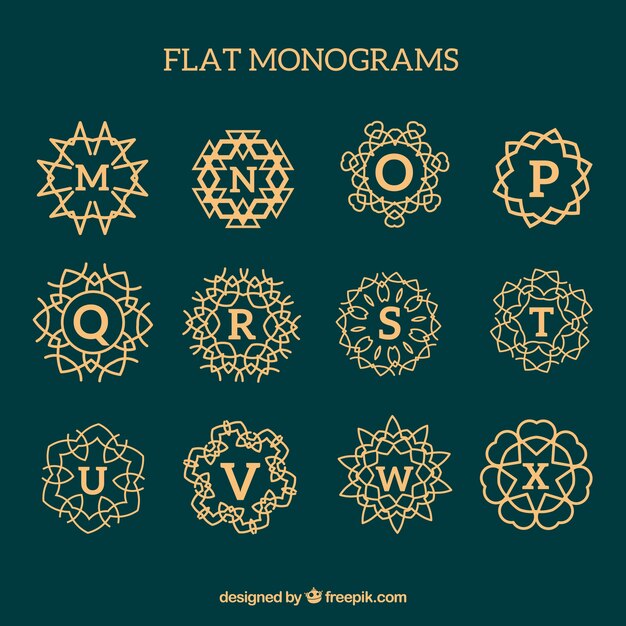 Free vector collection of golden monograms in flat design