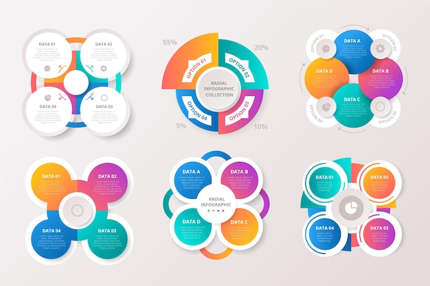 Free Vector collection of gradient radial infographic