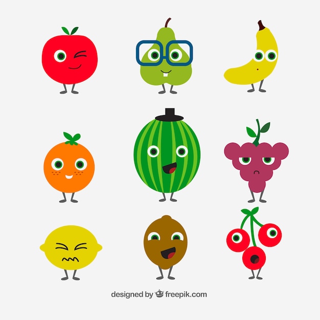 Free vector collection of great fruit characters in flat design