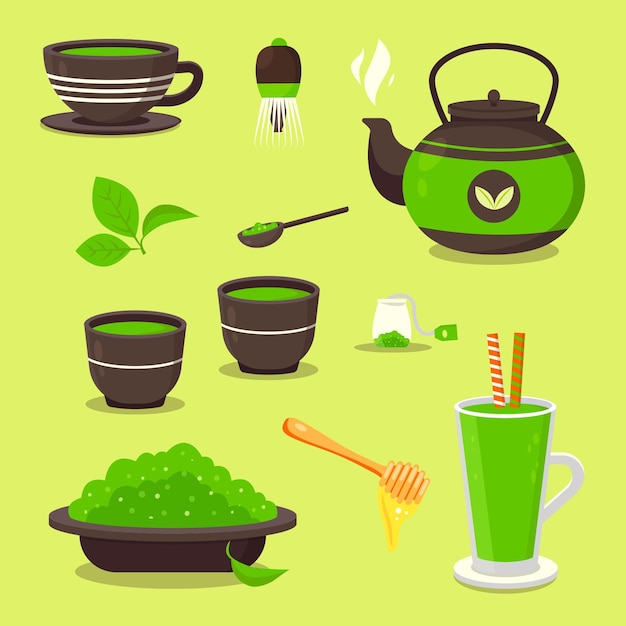 Free Vector collection of green matcha tea