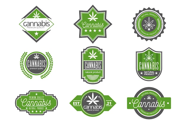 Free Vector collection of green medical cannabis badges