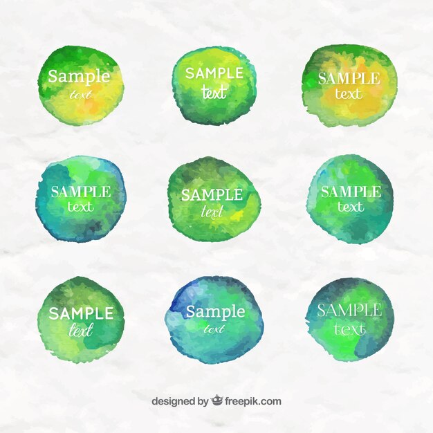 Collection of green watercolor splots