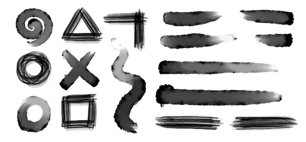 Collection of grunge brushstrokes black