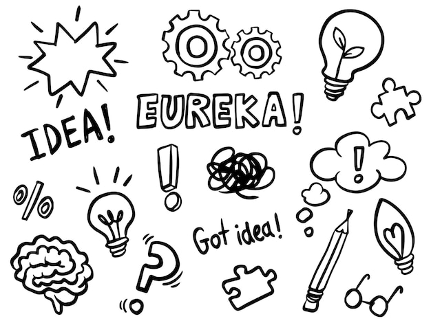 Collection of Hadrawn Doodles About Ideas Thinking and Knowledge