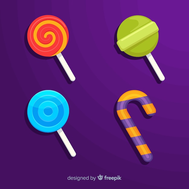 Collection of halloween candies on flat design