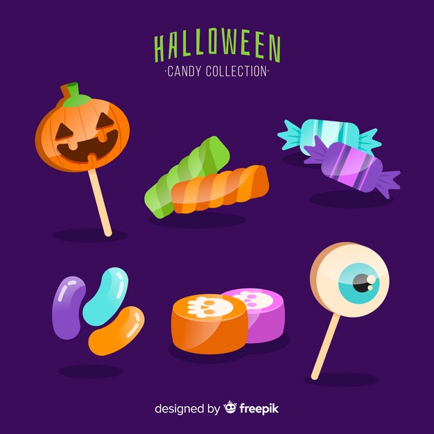 Collection of halloween candy on flat design