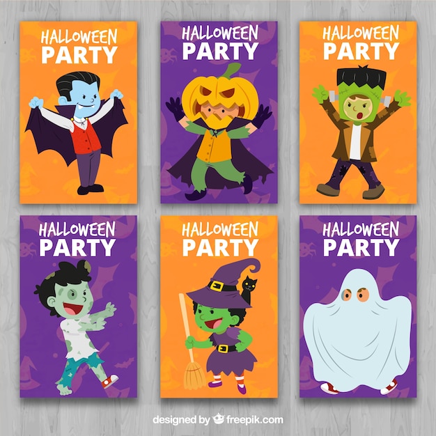 Free vector collection of halloween cards with characters