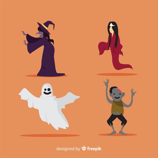 Collection of halloween character on flat design