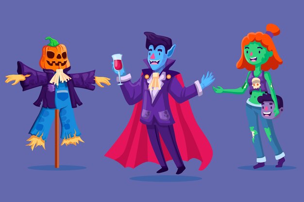 Collection of halloween character in flat design