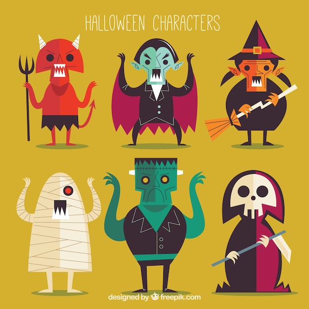 Free Vector collection of halloween characters in flat design