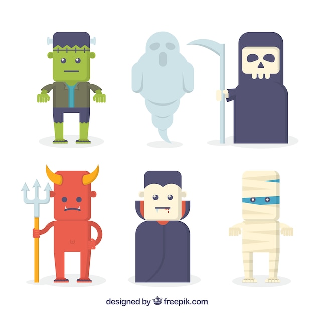 Free vector collection of halloween characters in flat design