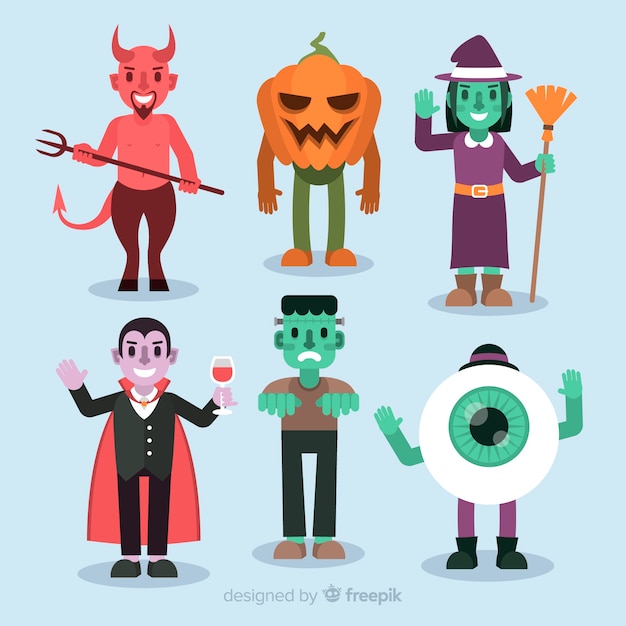 Collection of halloween characters on flat design