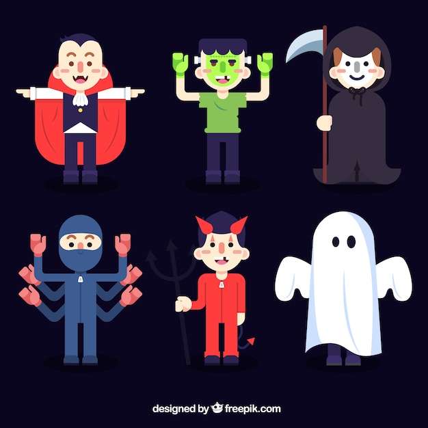 Free Vector collection of halloween costumed characters