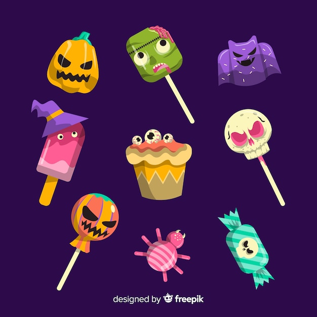 Free Vector collection of halloween delicious candies