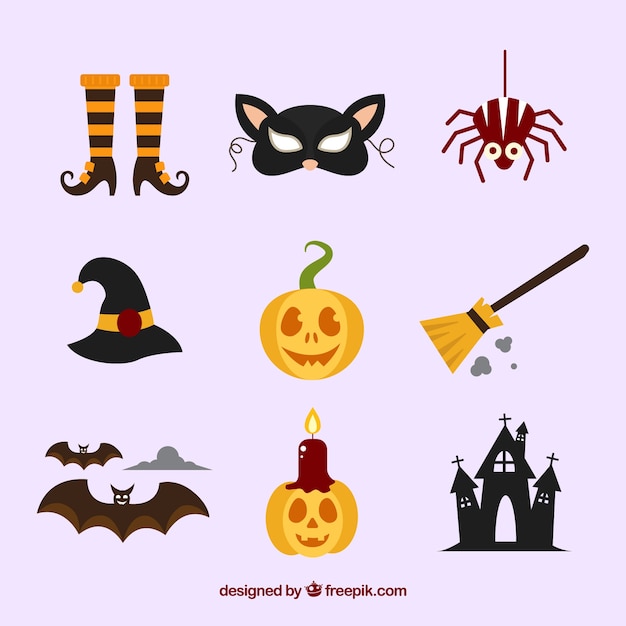 Free Vector collection of halloween element in flat design